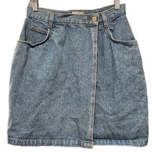 True Blue Denim Skirt Juniors 9/10 Wrap Mini Rigid Light Blue Jean Retro Y2K